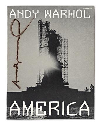 WARHOL, ANDY. America. Signed twice, vertically on front cover and on page facing table of contents.